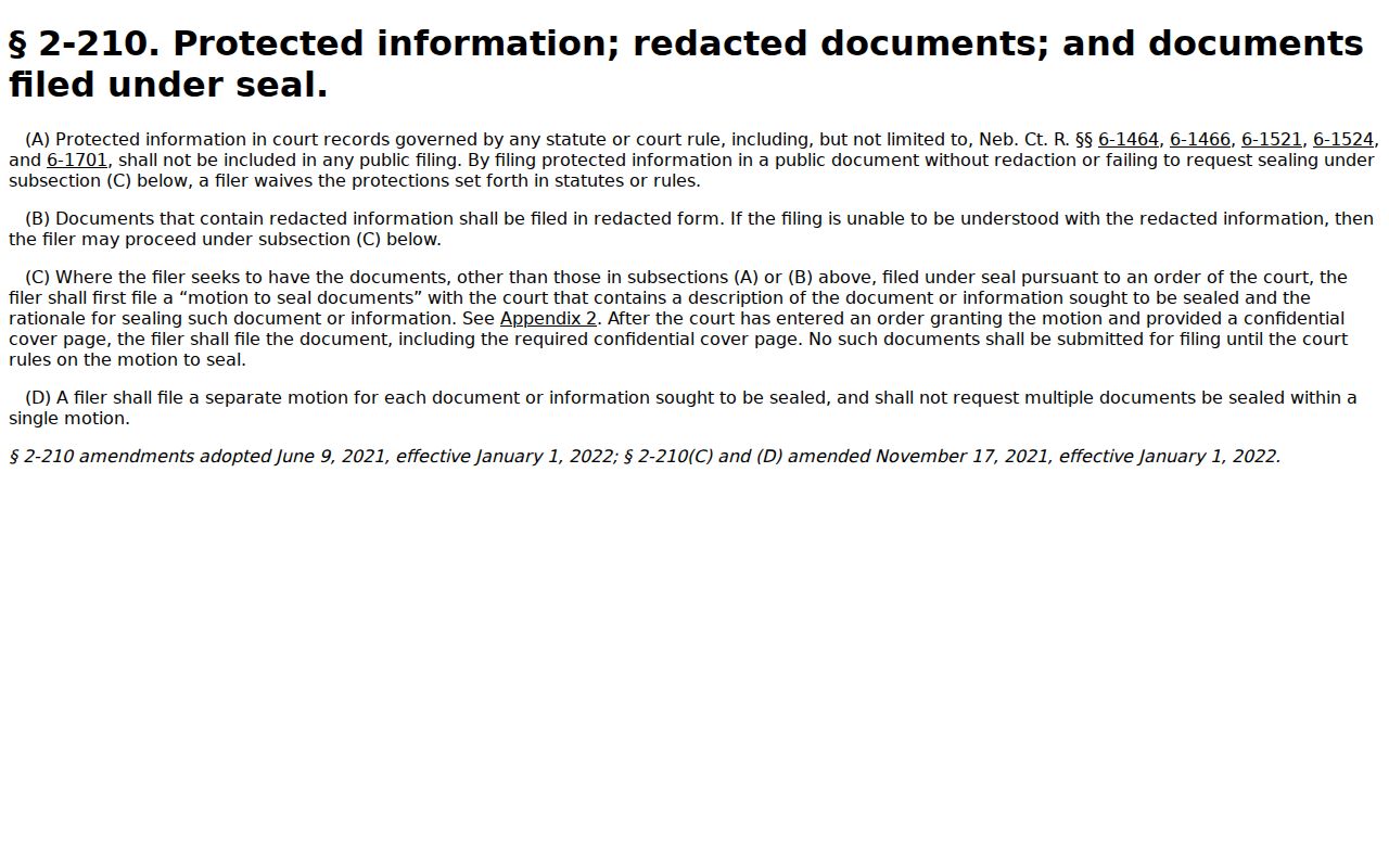 Carroll court records reference showing Nebraska Court Rule section 2-210