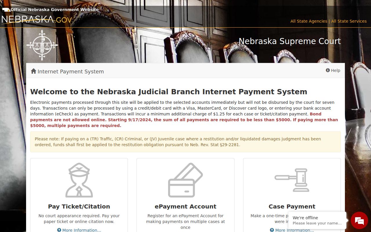 Wayne County docket search Nebraska ePayments options