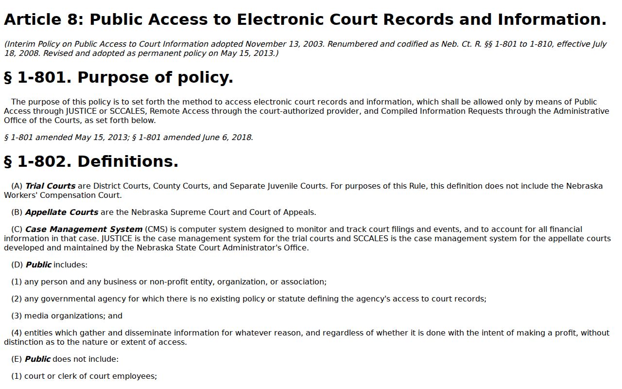 Wayne County court records Article 8 electronic-access rule