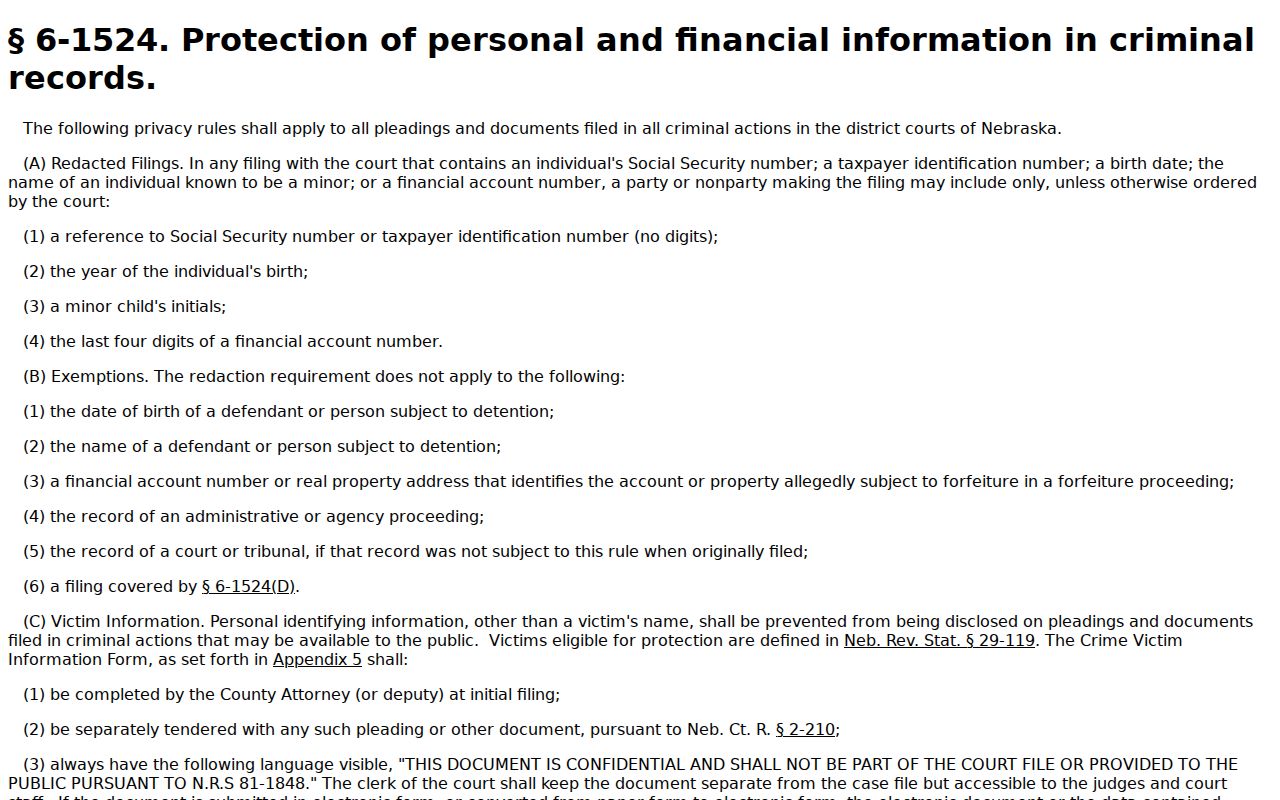 Wayne County criminal docket personal information protection rule