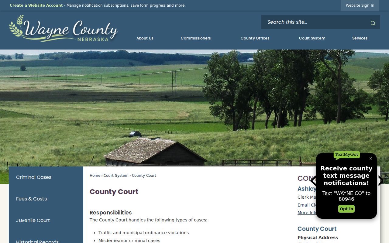 Wayne County court docket County Court contact page
