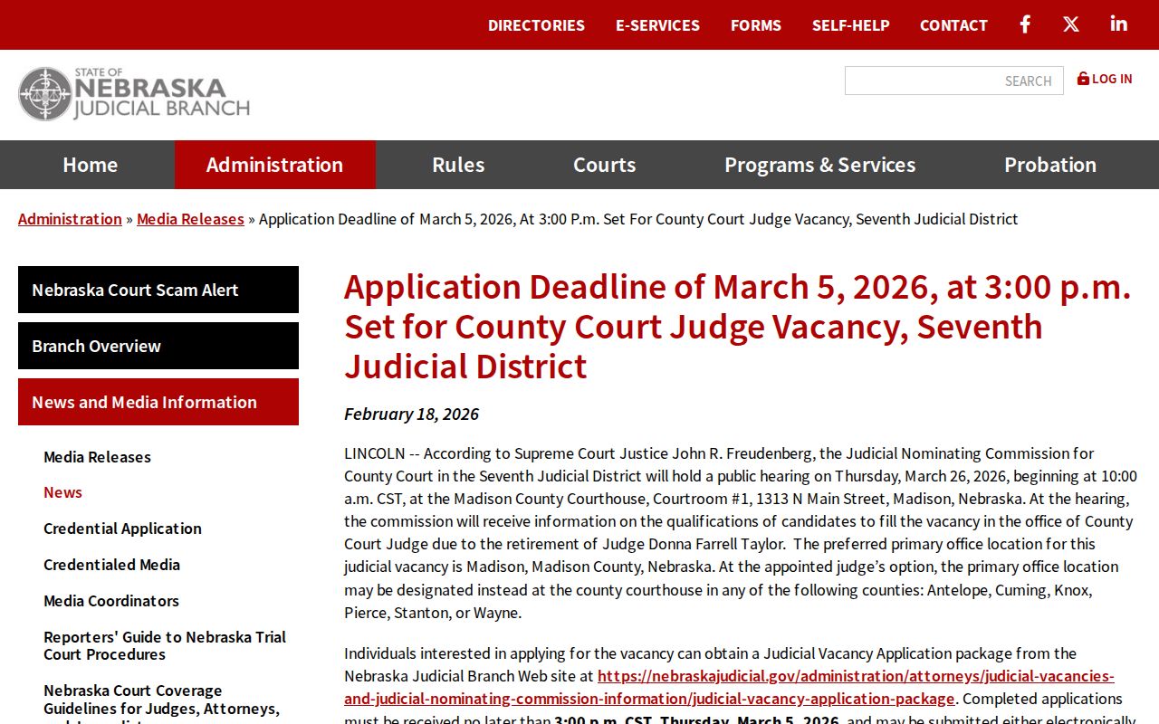 Sholes court records reference showing District 7 county judge vacancy notice