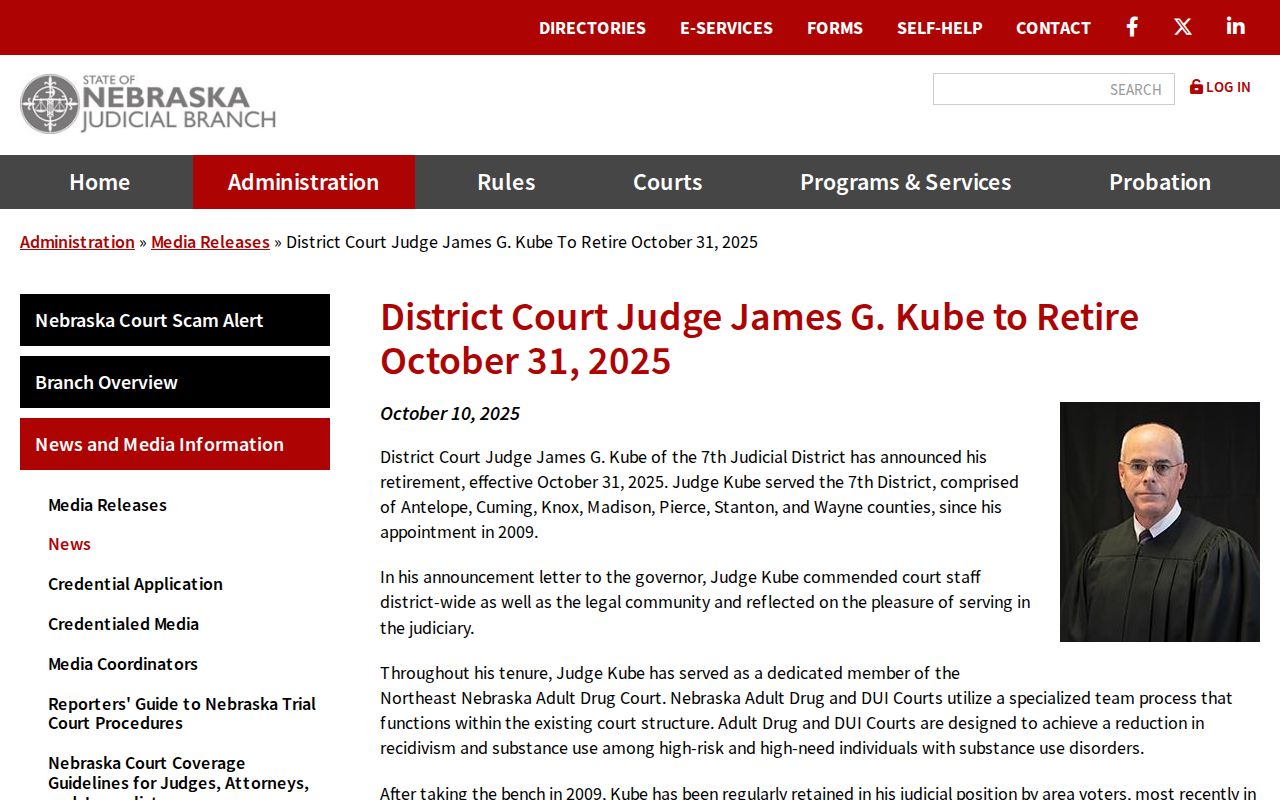 Sholes court records reference showing District 7 judge retirement news
