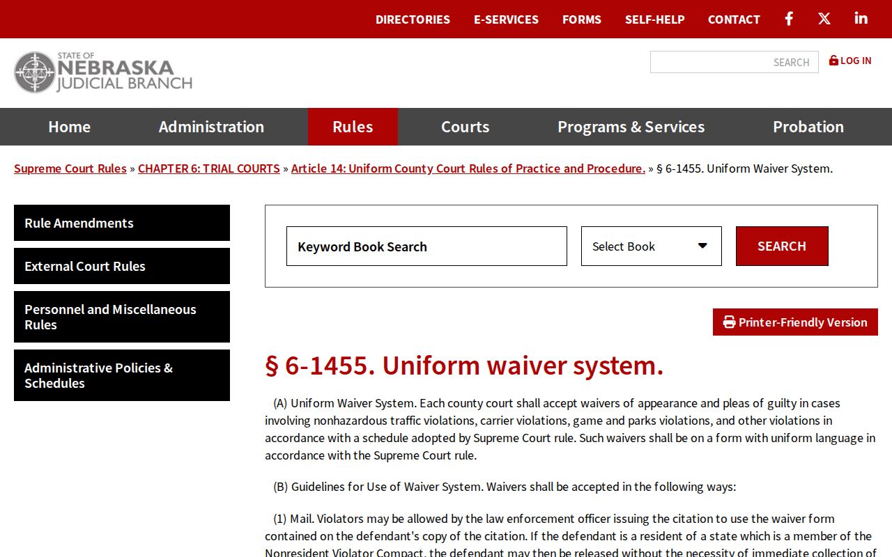 Wayne County traffic court uniform waiver rule