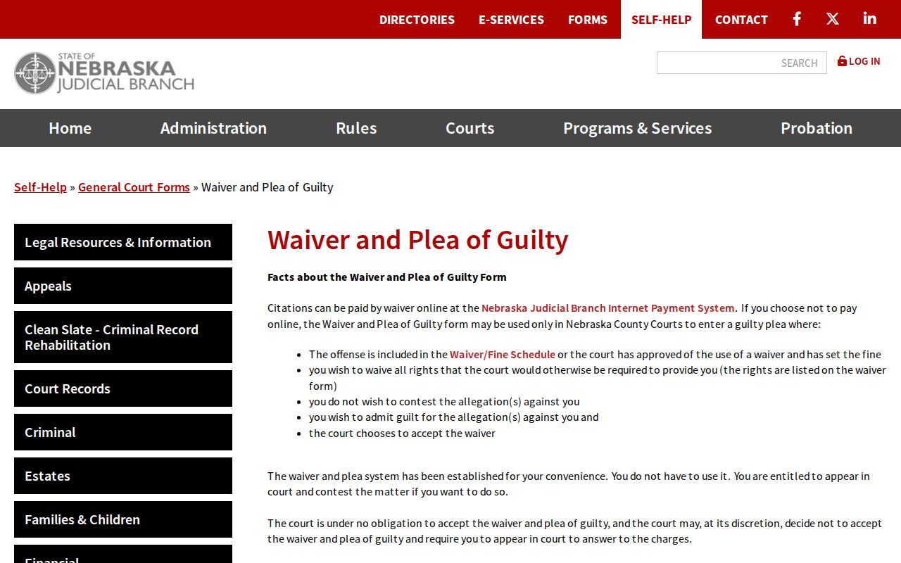 Wayne County traffic court waiver and guilty plea information