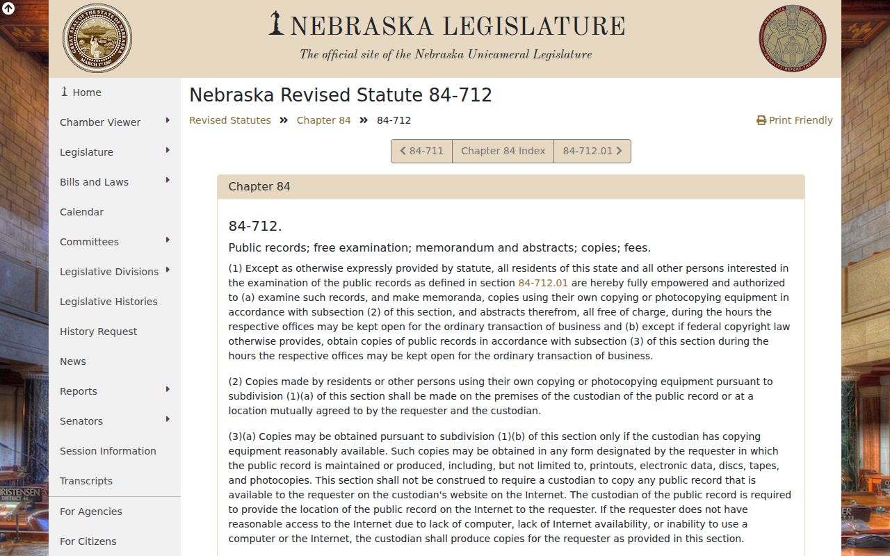 Winside court records reference showing Nebraska Public Records Act section 84-712
